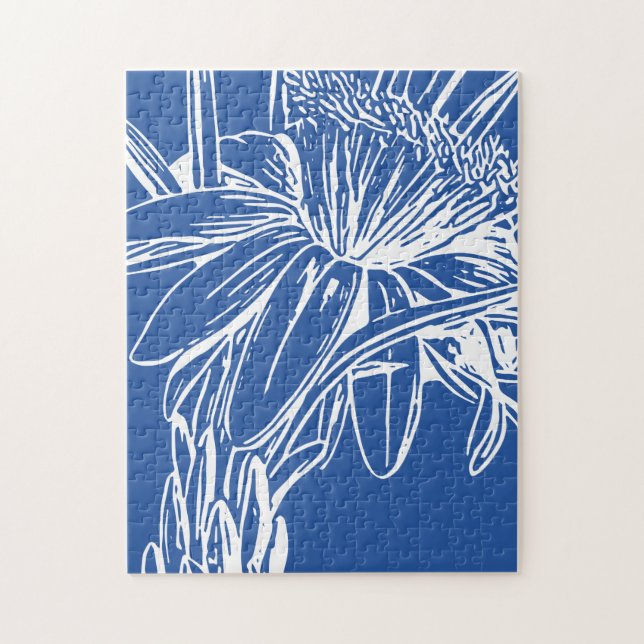Moderne blaue botanische Blumenlinie Zeichne Artwo (Vertikal)