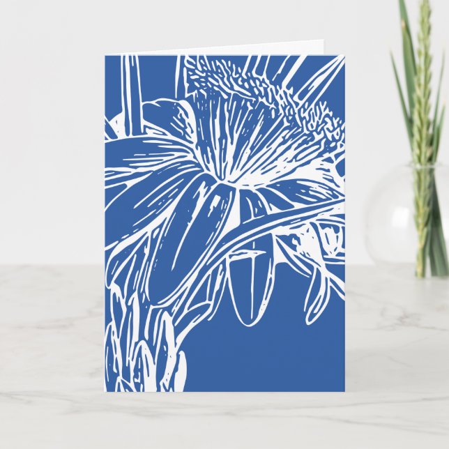Moderne blaue botanische Blumenlinie Zeichne Artwo Karte (Vorderseite)