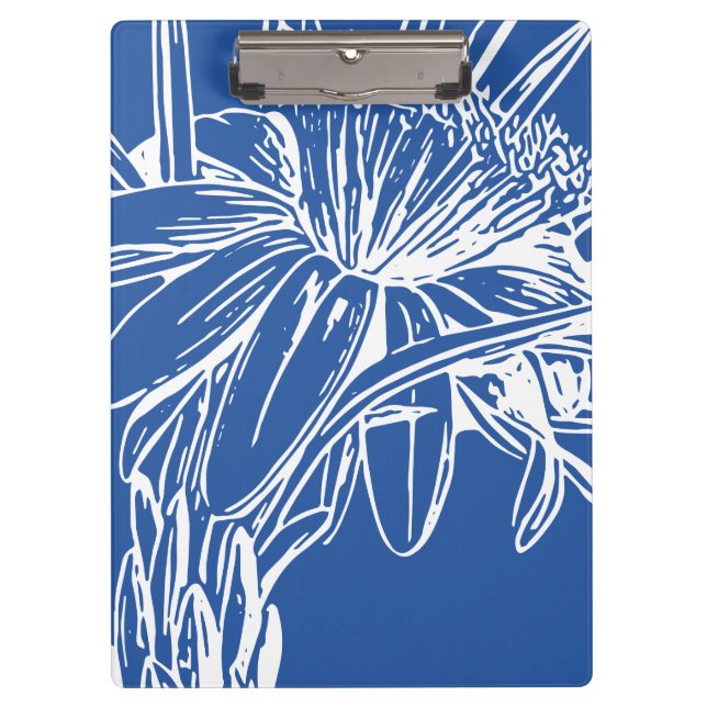 Moderne blaue botanische Blumenlinie Zeichne Artwo Klemmbrett (Vorderseite)