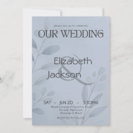 Moderne Blaue Botanische Typografie Hochzeit   Einladung