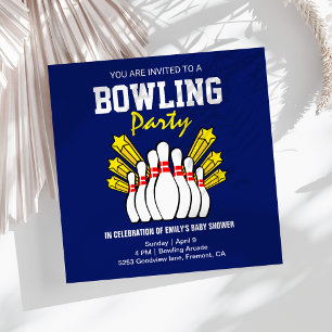 Moderne blaue Bowling-Baby-Party Einladung