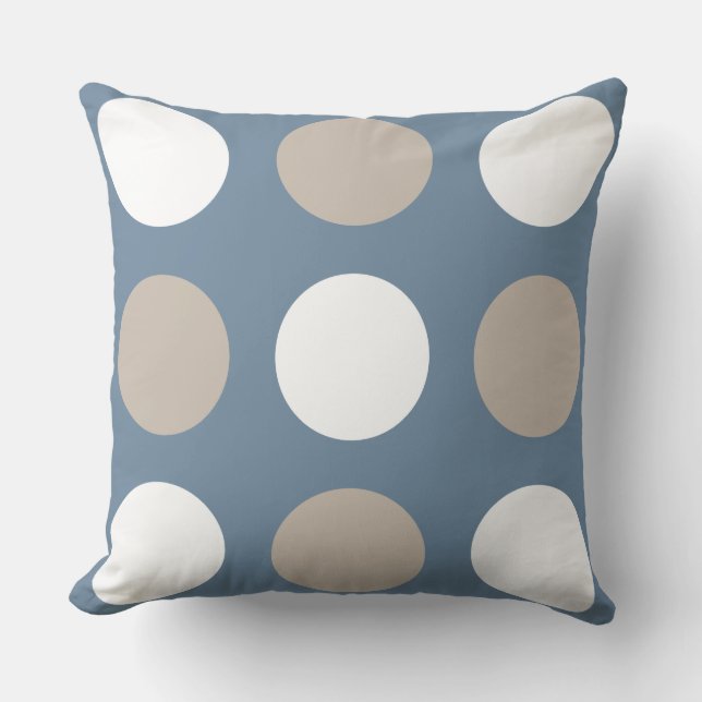 Moderne blaue, braune und weiße Polka Dots Gemuste Kissen (Vorderseite)