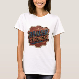 Moderne Blaue BRAVER STRONGER Schrift T-Shirt