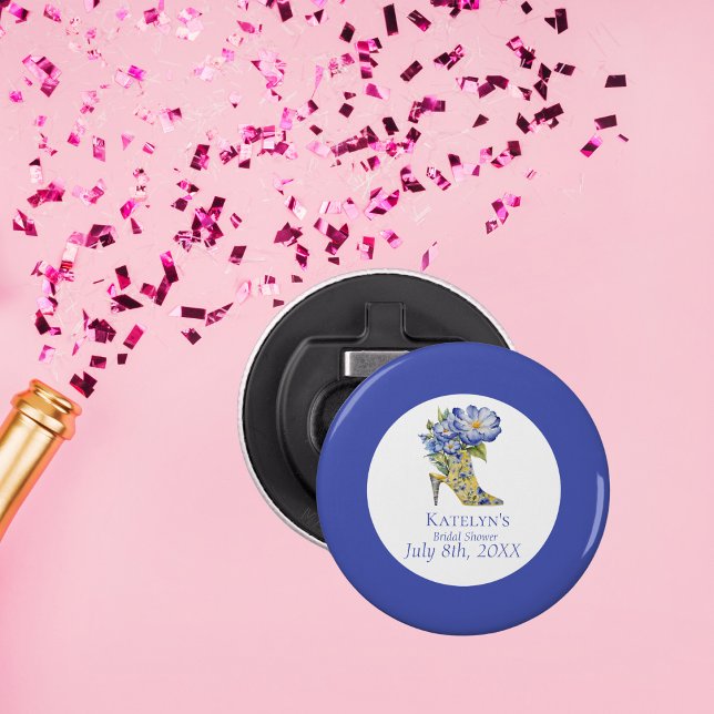 Moderne blaue Chinoiserie High Heel Shoe Bridal Sh Flaschenöffner (Von Creator hochgeladen)