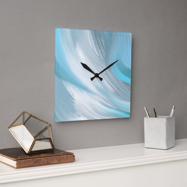 Moderne, blaue Dekoration Quadratische Wanduhr (Büro)