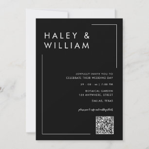 Moderne, blaue, einfache Hochzeit mit Minimalistis Einladung