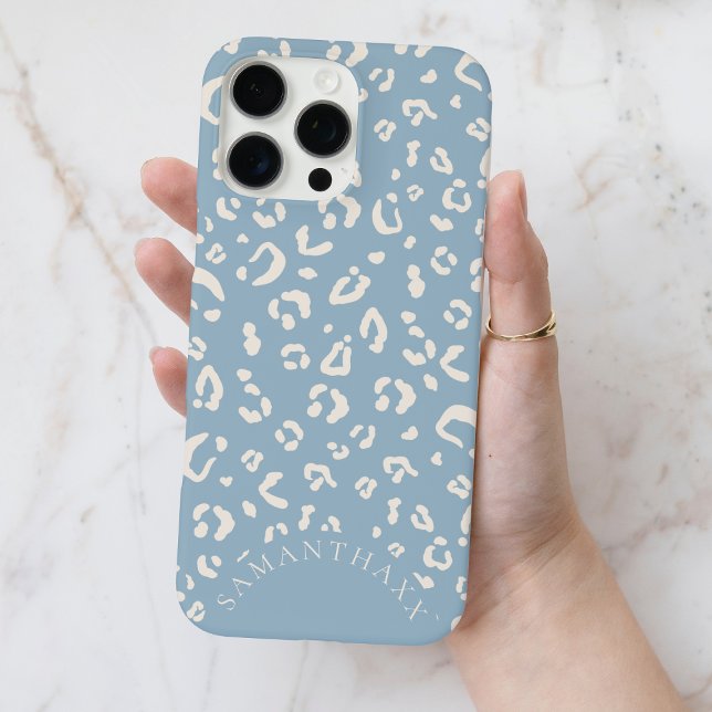 Moderne blaue elegante benutzerdefinierte Leoparde iPhone 16 Pro Max Hülle (Modern Blue Elegant Custom Leopard Spots Pattern Case-Mate iPhone Case)