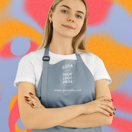 Moderne, blaue Firmenlogos und Textwerbung Schürze