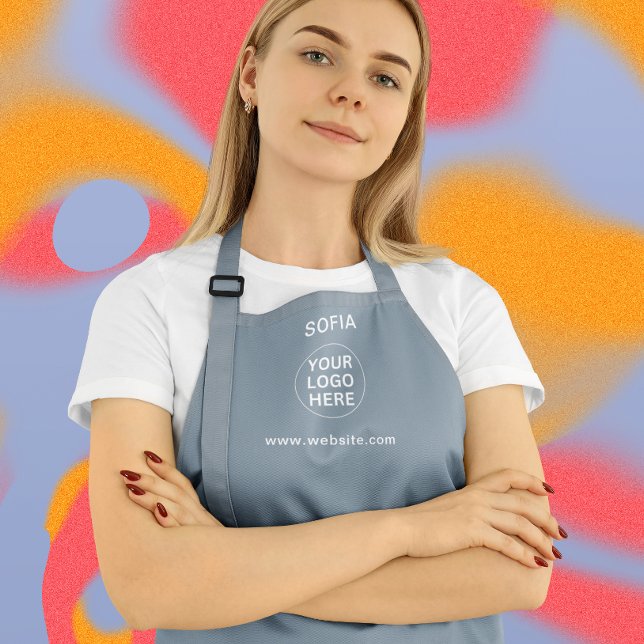 Moderne, blaue Firmenlogos und Textwerbung Schürze (Von Creator hochgeladen)