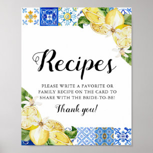 Moderne Blaue Fliesen Zitronen Brautparty Rezept S Poster