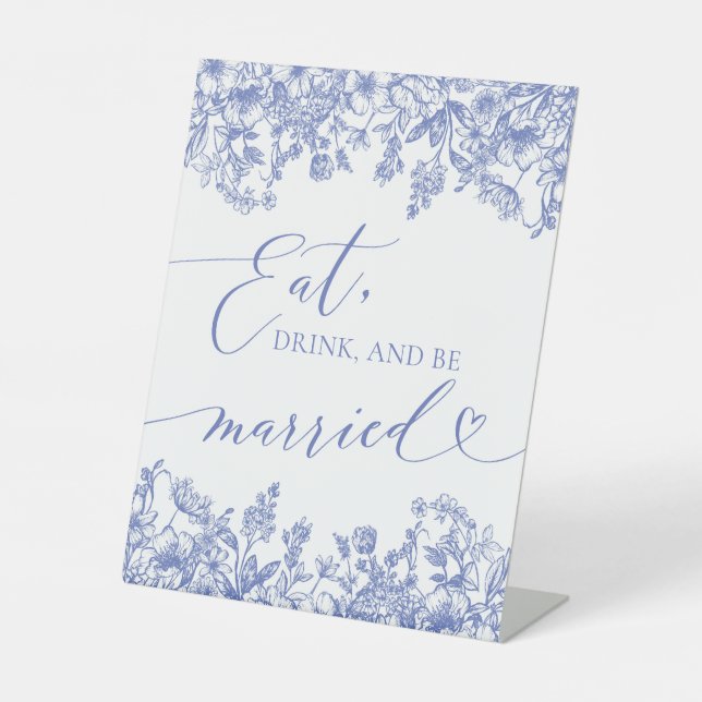 Moderne blaue Flora essen, trinken und verheiratet Sockelschild (Vorderseite)