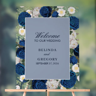 Moderne blaue Flora Wasserfarbe Hochzeit klar Acrylschild