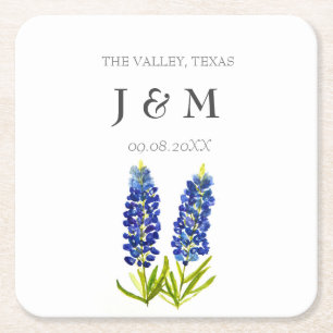Moderne Blaue Florale Bluebonnet-Hochzeit Rechteckiger Pappuntersetzer