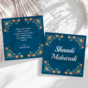 Moderne Blaue Florale Shaadi Mubarak Karte