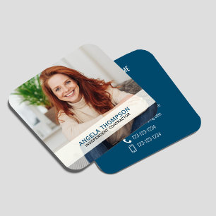 Moderne blaue Foto-QR-Code-Visitenkarte Quadratische Visitenkarte