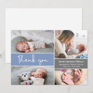 Moderne blaue Fotos Babydusche Danke