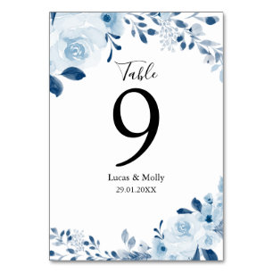 Moderne blaue französische florale Hochzeit Tischnummer