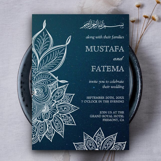 Moderne Blaue Galaxie Henna Islamische Hochzeit Einladung (Von Creator hochgeladen)
