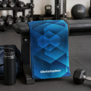 Moderne blaue geometrische Namenssportarten Handtuch