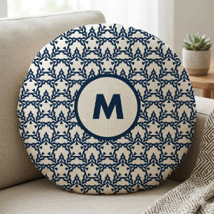Moderne Blaue Geometrische Sterne Personalisiert Rundes Kissen