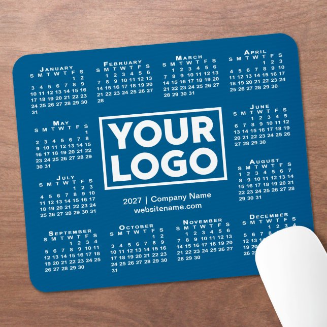 Moderne Blaue Geschäftslogo-Kalender 2027 Mousepad (Modern 2027 Calendar Business Logo Blue Mouse Pad in situ)