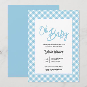 Moderne Blaue Gingham-Geburtstagseinladung für Bab Einladung