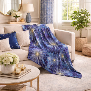 Moderne Blaue Gold Blumenmuster Fleecedecke