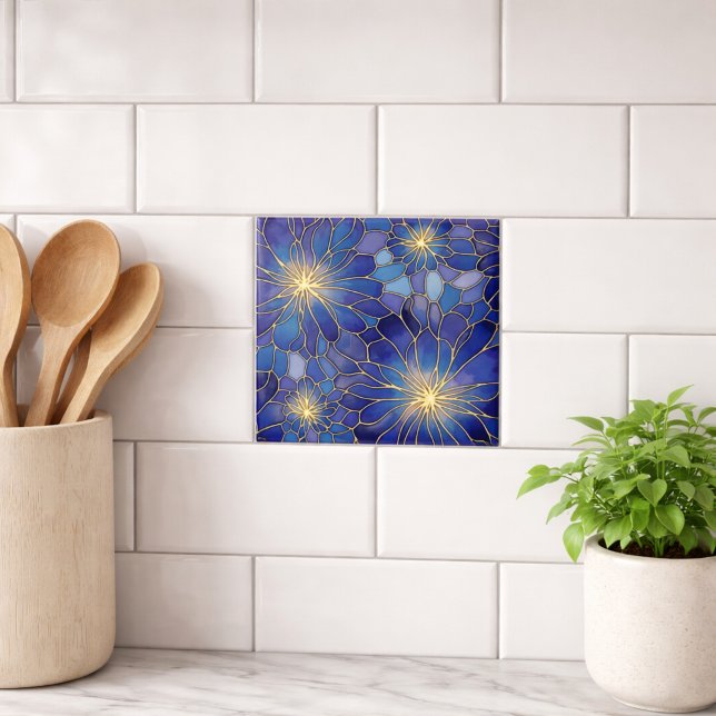 Moderne Blaue Gold Blumenmuster Fliese (Von Creator hochgeladen)