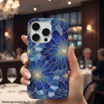 Moderne Blaue Gold Blumenmuster