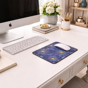 Moderne Blaue Gold Blumenmuster Mousepad