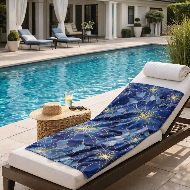 Moderne Blaue Gold Blumenmuster Strandtuch (Von Creator hochgeladen)