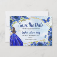 Moderne blaue Gold-Blütenprinzessin Quinceañera