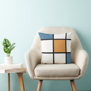 Moderne blaue Gold Mondrian Style Zierkissen