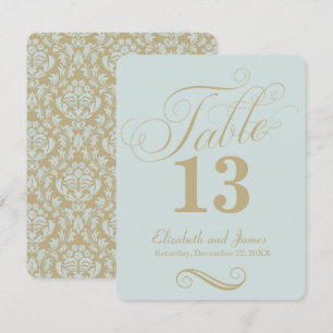 Moderne Blaue Goldschrift Hochzeitstisch Nummer Einladung
