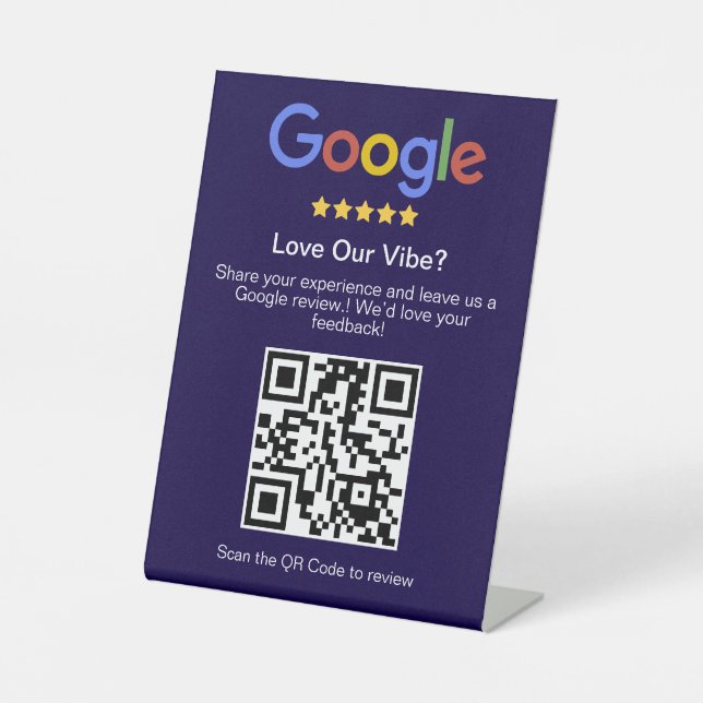 Moderne blaue Google-Bewertungs-Custom-QR-Code Sockelschild (Vorderseite)