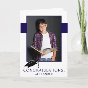 Moderne blaue Gratulations-Foto zur Abschlussfeier Karte