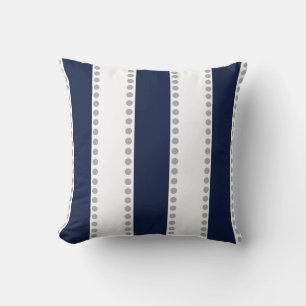 Moderne blaue, graue Polka Punkte Streifen Kissen