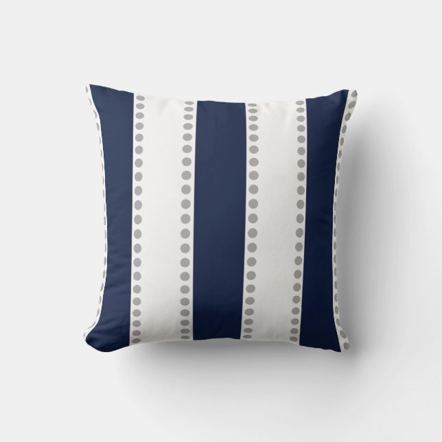 Moderne blaue, graue Polka Punkte Streifen | Kissen (Vorderseite)