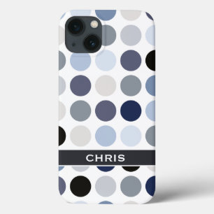 moderne blaue graue Punkte-Muster-Monogramm iPhone 13 Hülle