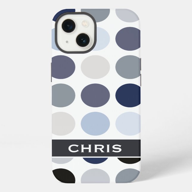 moderne blaue graue Punkte-Muster-Monogramm iPhone Hülle (Rückseite)