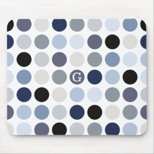 moderne blaue graue Punkte-Muster-Monogramm Mousepad