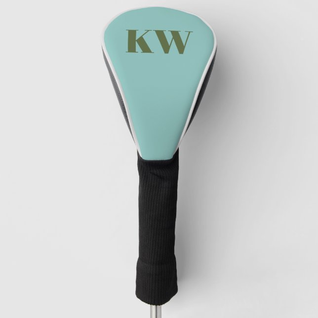 Moderne blaue grüne Monogrammanfänge personalisier Golf Headcover (Vorderseite)