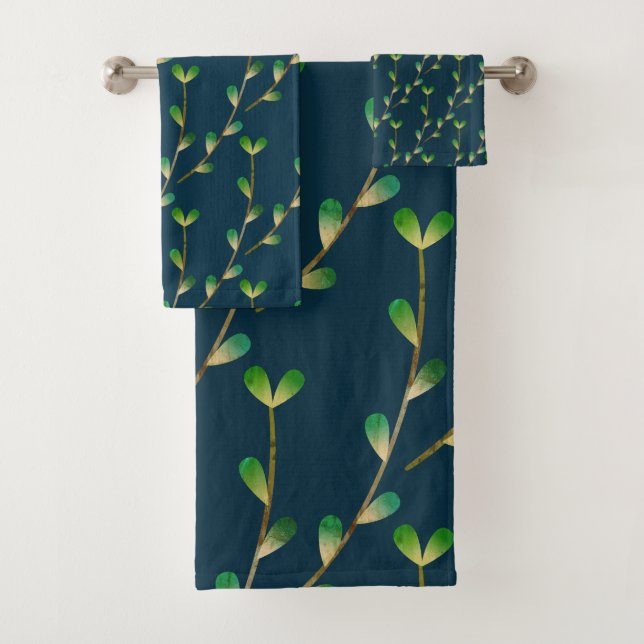 Moderne blaue Grünpflanzen Badhandtuch Set (Insitu)