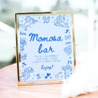 Moderne Blaue Handgezeichnete Babyparty-Momosa-Bar