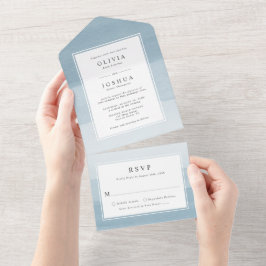 Moderne Blaue Hochzeit All In One Einladung