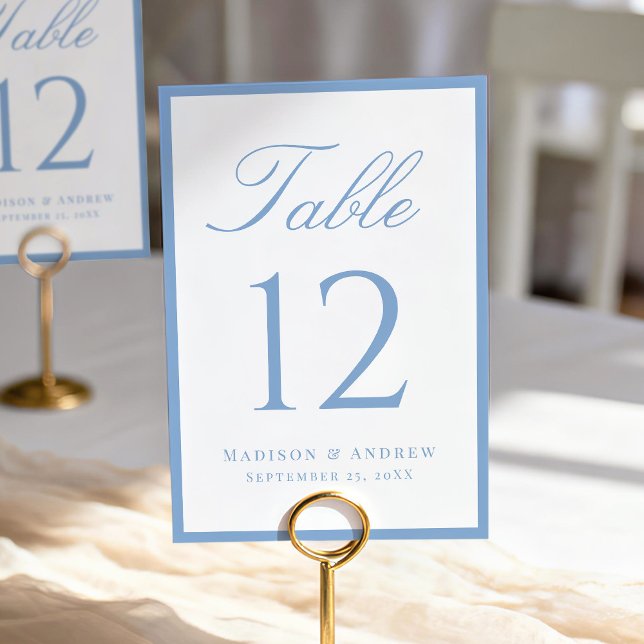 Moderne blaue Hochzeit mit Rahmen Tischnummer (Von Creator hochgeladen)