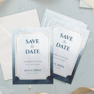 Moderne blaue Hochzeit Save The Date