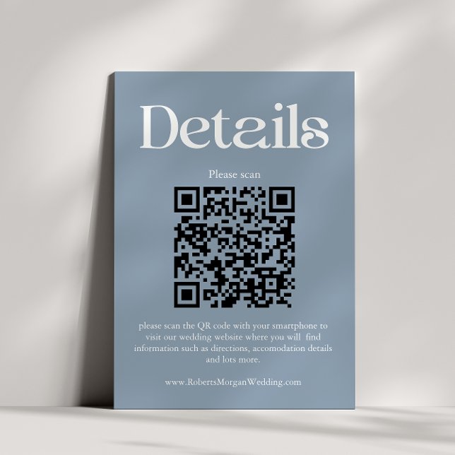 Moderne, blaue Hochzeitdetails QR-Code Begleitkarte (Von Creator hochgeladen)