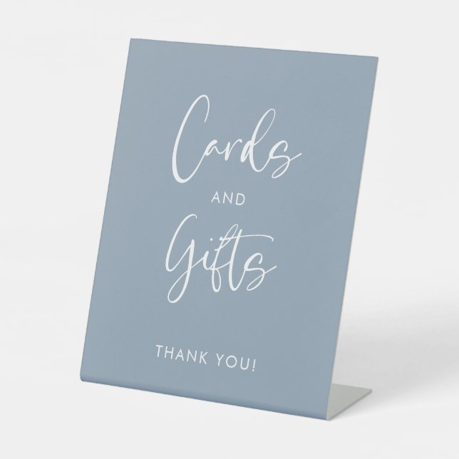 Moderne blaue Hochzeitskarten und Geschenke Sockelschild (Vorderseite)