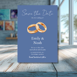 Moderne blaue Hochzeitsringe Save The Date Karte